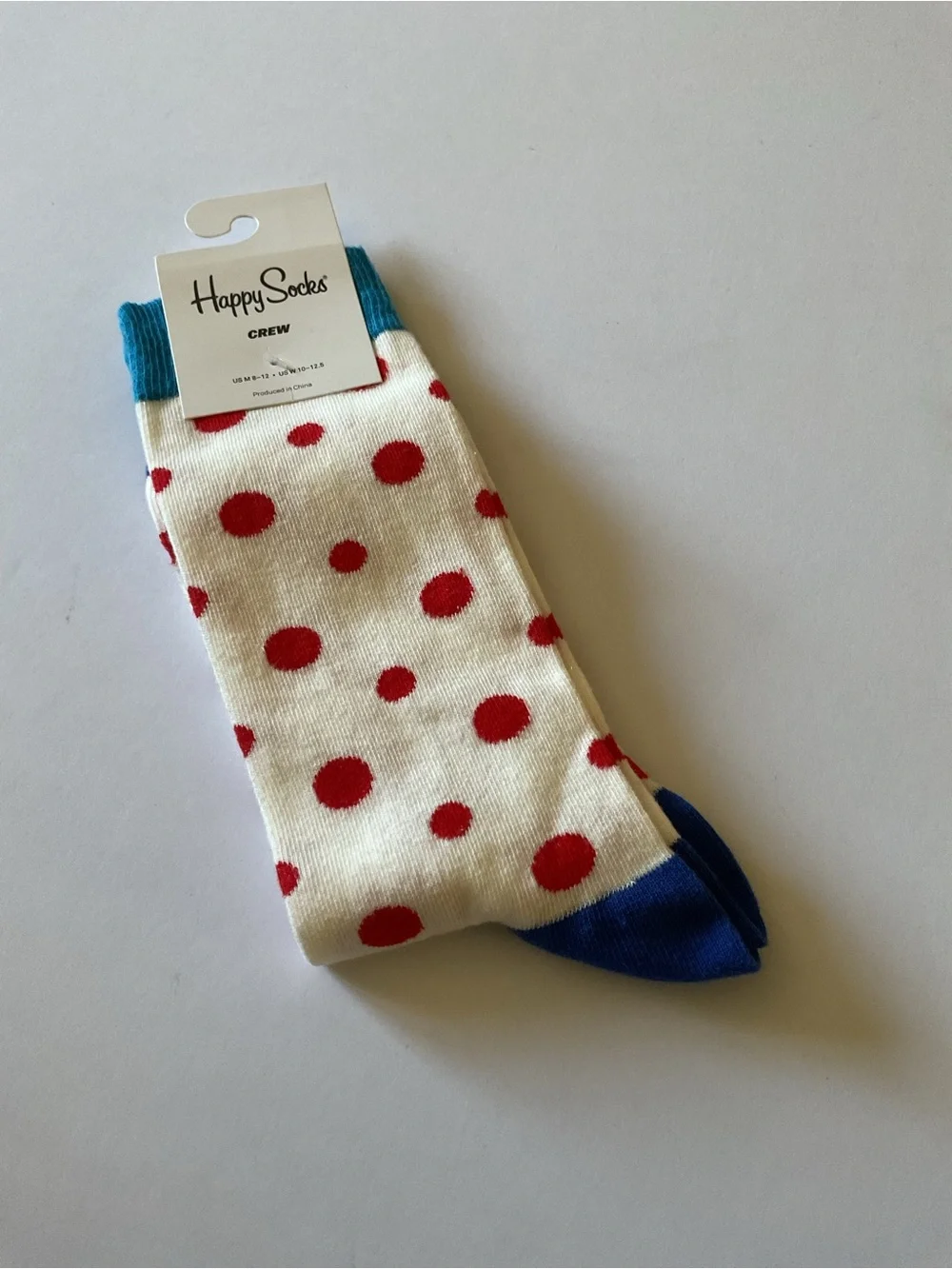 HAPPY SOCKS MENS COTTON CREW RED POLKA DOTS OS NWT